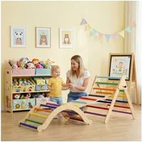 TLGREEN Klettergerüst Indoor Klappbar, 2 in 1 Kletterdreieck mit Rutsche, (3-St), Regenbogen Kletterdreieck mit Rutsche