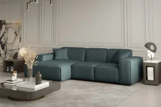 Ecksofa Designersofa CELES in Stoff Scala Petrol Ottomane Links