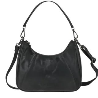 Hobo-Bag mit abnehmbarem Henkel aus Leder schwarz im Beuteltaschenformat | Greenburry. Handtasche für Damen bietet Fächeraufteilung im Alltag.