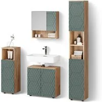Livinity® Badmöbel-Set Ronco, Grün/Goldkraft Eiche/Goldkraft Eiche, 4 Teile, mit Hochschrank, (4-St)