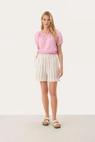 Shorts Easy fit Eggnog and Brown Stripe brown white