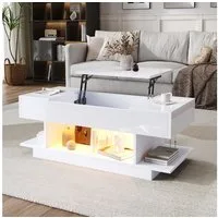 Merax Couchtisch höhenverstellbarer Wohnzimmertisch Lift-Beistelltisch mit LED (98x45x40 cm, 1-St), Sofatisch mit Klappfächern,halboffenem Stauraum & Hochglanz-Oberfläche