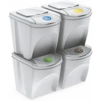 Spetebo Mülleimer Sortibox - 4er Set Mülleimer mit 25 L weiß, Stapelbares Müll Trennsystem