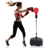 HOMCOM Punchingball 136-154 cm höhenverstellbar, für Jugendliche und Erwachsene (Boxsack mit Ständer, 1-tlg., Standboxball mit Boxhandschuhen), für Ausrüstung, Stressabbau, Fitness, Rot