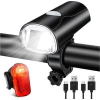 TUWENA Fahrradbeleuchtung LED Fahrradlicht Set, STVZO Zugelassen Fahrradbeleuchtung Fahrradlampe, USB-Aufladung Fahrrad Licht Bike Light mit Frontlichter und Rücklicht