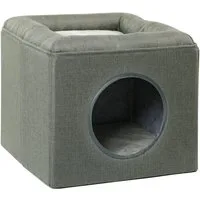 PawHut Tierbett Katzenhöhle Katzenhütte Katzenhaus mit 2 Ebenen, Katzenbett mit Kissen, Polyester, für Katzen bis 5 kg, 36,5 x 36,5 x 33 cm, Grün