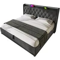 TavilaEcon Boxspringbett mit gepolstertem Kopfteil, 360° LED, USB Typ-C, hydraulischem Stauraum (1-St), mit rutschfesten Streifen