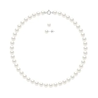 Set Halskette + Ohrringe – echte Süßwasser-Zuchtperlen rund 8–9 mm