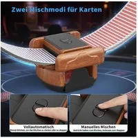 i@home Spiel Kartenmischmaschine, Kartenspiel, Kartenshuffler elektrisch mit 2 Mischmodi Holzoptik für unterwegs