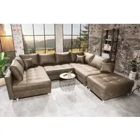 riess-ambiente Wohnlandschaft KENT 305cm taupe/silber - Microfaser, FSC-Holz, Rundumbezug, Federkern, Set 4 Teile, XXL Bigsofa inkl. Ottomane & Kissen - ideal für Wohnzimmer und Lofts