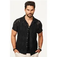 SOULSTAR Kurzarmhemd im Vintage Summer-Look als Kurzam Strick Hemd Herren Strick Polo-Hemd T-Shirt im Regular-Fit Festival Hemd