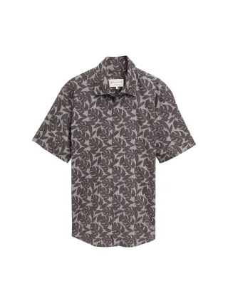 Denim Tom Tailor - Relaxed Fit Kurzarmhemd grey tropical leaf print - Gr. - M