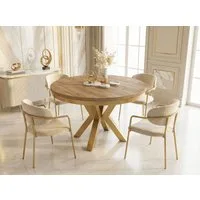 WFL GROUP Esstisch Clara Gold im Loft-Stil rund ausziehbar mit goldenen Metallbeinen (MADE IN EU, erhältlich in zwei Größen – 100/120 cm, ausziehbar auf 180/200 cm), platzsparender Industrial Tisch in Holzoptik für Wohnzimmer oder Küche