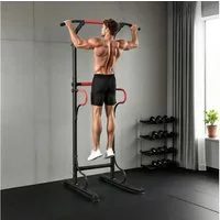 HOMCOM Kraftstation mit Klimmzugstange, Saugnäpfe, 0 Gewichtsblöcke (höhenverstellbar Power Tower, 1-tlg., Multifunktional Dip Station), Trainingsgerät für Zuhause Home Gym Krafttraining