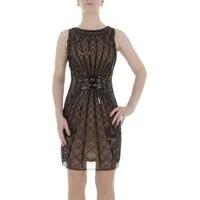 Ital-Design Partykleid Damen Party & Clubwear Pencil (86365291) Pailletten Glänzend Tüll Minikleid in Beige