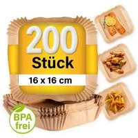 GOURMETmaxx Backpapier für Airfryer 2 bis 5 Liter - 200 Stück – 16 x 16 x 4,5cm, Airfryer Heißluftfritteuse Einwegschalen Baking Paper