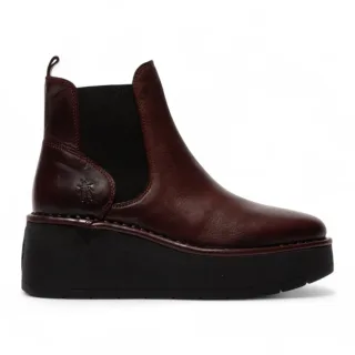 Fly London Damen Weinrot HELY268 Chelsea Leder Knöchel-Schlupf-Plateau-Komfortstiefel