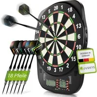 Juskys Dartscheibe, 32 Spiele, 18 Pfeile, bis 8 Spieler, mit Zubehör, viele Spielmodi