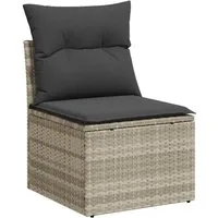 vidaXL Loungesofa Gartensessel ohne Armlehnen mit Kissen Hellgrau Poly Rattan, 1 Teile