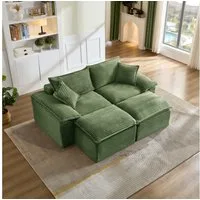 Sinaopus Schlafsofa Modulares Schlafsofa, 2-Sitzer Wohnzimmer Sofa mit Kissen, Bodensofa Cord Couch mit Hocker, Armlehne und Memory-Schaum