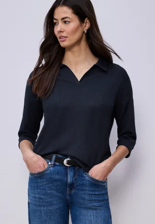 STREET ONE 3/4-Arm-Shirt mit Polokragen und V-Ausschnitt