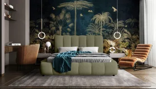 Polsterbett Doppelbett HEDA 140x200cm in Stoff Perfect Harmony Tannengrün