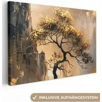 OneMillionCanvasses® Leinwandbild Baum - Gold - Landschaft - Farbe, Fotodruck (1 St), Leinwand Bilder Klein, Wand Dekoration Aesthetic 30x20 cm