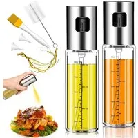 Mutig Ölspender Ölsprüher zum Kochen,2 Stück Öl sprühflasche Glas mit 4 Zubehörteilen, (100ml Öl Sprühflasche mit Reinigungsbürste, Öl-Pinsel und Trichter, Ölkanne aus Glas und Rostfreiem Stahl, Auslaufsicherer Ölspray), Auslaufsicherer Ölspray für K