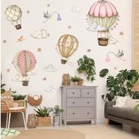 Montegoni Wandtattoo Tiere Heißluftballon Wolken Wandaufkleber Rosa Farbe für Kinderzimmer (Baby Kinderzimmer Wandtattoos Mädchenzimmer Aufkleber), 30 x 90 cm, selbstklebend, rückstandslos entfernbar