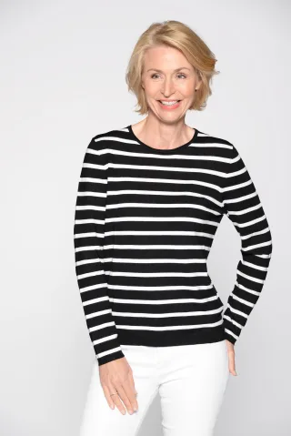 CLARINA - Rdh.-Pullover, 1/1 Arm, Ringel 900 schwarz-offwhite - Gr. - 46
