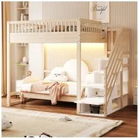 Odikalo Hochbett Jugendbett mit Stauraum, ideal für kleine Wohnungen oder Apartments (Hochbett 90x200 / 140x200 cm mit Sicherheitsaufbewahrungsleiter, Sicherheitsumrandung, Bettgestell aus massiver Kiefer, Geeignet für Kinder, Jugendliche und Erwachs