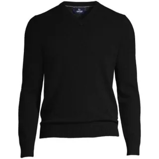 Kaschmirpullover mit V-Ausschnitt, Herren,  Schwarz, Kaschmir, by Lands' End