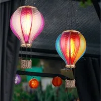 GLOBO LIGHTING LED Solarleuchte, LED-Leuchtmittel fest verbaut, Warmweiß, Solarlampe Außenlampe Heißluftballon Feuereffekt pink bunt H 46,5cm 2x