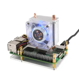 Raspberry Pi 5 RGB Low-Profile ICE Tower CPU Cooling Fan Horizontal/Vertical U-shaped Copper Tube Fin Tower
