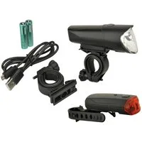 FISCHER Fahrrad Fahrradbeleuchtung LED Fahrrad-Licht Set Akku Beleuchtung 50 Lux, Frontlampe 50 25 15 Lux 3 Stufen Rücklicht StVZO zugelassen Halter
