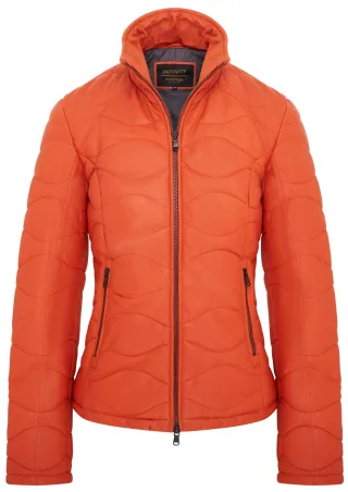 Orangefarbene gesteppte Bomberjacke aus Leder für Damen - Hamar