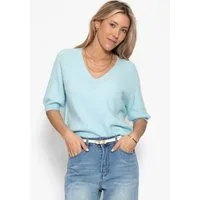 SASSYCLASSY Strickpullover Strickoberteil mit V-Ausschnitt für Damen Feinstrickpullover mit halblangen Ärmeln im lockeren Schnitt