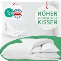 Welldora Kopfkissen Höhenverstellbar, Ergonomische Innovation: Anpassbar fest bis weich, Füllung: 100% Daunenfasern & Federn, Kissen fachärztlich geprüft, Oeko-Tex Zertifiziert in Deutschland