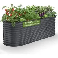 Arebos Hochbeet Metall Oval 240x80x78cm Gartenbeet für Gemüse, Kräuter & Blumen 1170L (Witterungs- & UV-beständig, Rostresistenter verzinkter Stahl, Kantenschutz aus Gummi), Rostresistent & UV-beständig, leicht zu reinigen,Gummikanten geschützt
