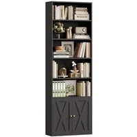 Homfa Bücherregal Standregal Büroregal Bücherschrank, mit 5 offenen Fächern und 2 Türen, verstellbares Regal, 60x23,5x209cm