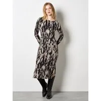 Apricot Druckkleid Midikleid (2-tlg., mit Bindeband) mit Pinselstrichmuster