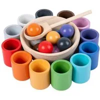 Lzbargon Lernspielzeug Spiel Holzklassifikation Stapelspielzeug, Regenbogenbälle, in Montessori-Tassen, Spielzeug für Kinder ab 3 Jahren