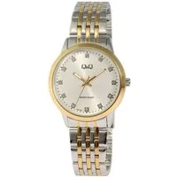 Q&Q Quarzuhr Edelstahlband, Index mit Similibesatz, bicolor, Damen