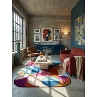 KADIMA DESIGN Wollteppich HALLEIN Teppich Wolle abstrakt geometrisch 120x170 Multicolor-Rosa, Oval, Höhe: 16 mm, 12 mm Mittelflor, modern, zeitlos, Naturfaser, weich, hochwertig
