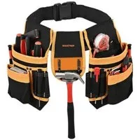 BIGSTREN Werkzeughalter Werkzeughalter Werkzeuggürtel Montagegürtel 22 Taschen Hammerhalter, Montagegürtel Set verstellbar aus robustem 600D Oxford Gewebe Schwarz, Werkzeuggürtel Set 4teilig inklusive 2 verschiebbaren Werkzeugtaschen, Gürtel mit 22 T