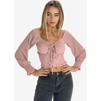 Elara Blusentop – Damen Crop Bluse mit Schnürung, Carmen-Ausschnitt und Puffärmeln