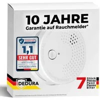 dedura Rauchmelder (10 Jahre Garantie BSI Zertifiziert nach DIN EN14604 inkl. 9V Batterie)