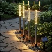 Spetebo LED Gartenleuchte LED Solar Gartenstecker 43 cm im Sprudelsäule Design - 4er Set, Design: Luftblasen, LED fest integriert, warm weiß, Akku ist austauschbar