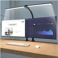 Rosnek LED Tischleuchte Doppelköpfe, 24W, 5 Farben und Helligkeit, für Architekten Büro Lesen, 3200-6500 K, mit Fernbedienung, mit flexibler Schwanenhals