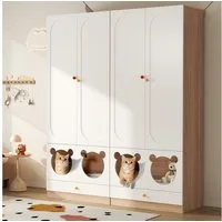 HAUSS SPOLE Kleiderschrank mit Bügelstange,Kinderzimmer-Set mit Katzenbett Weiß + Naturholzfarbe